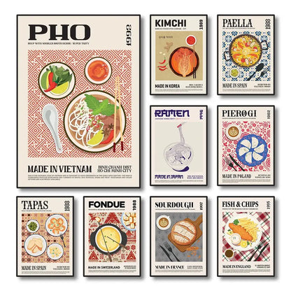 Vintage spaghetti world cuisine food canvas painting dining room decor