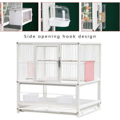 White wrought iron bird cage double door living room pet habitat