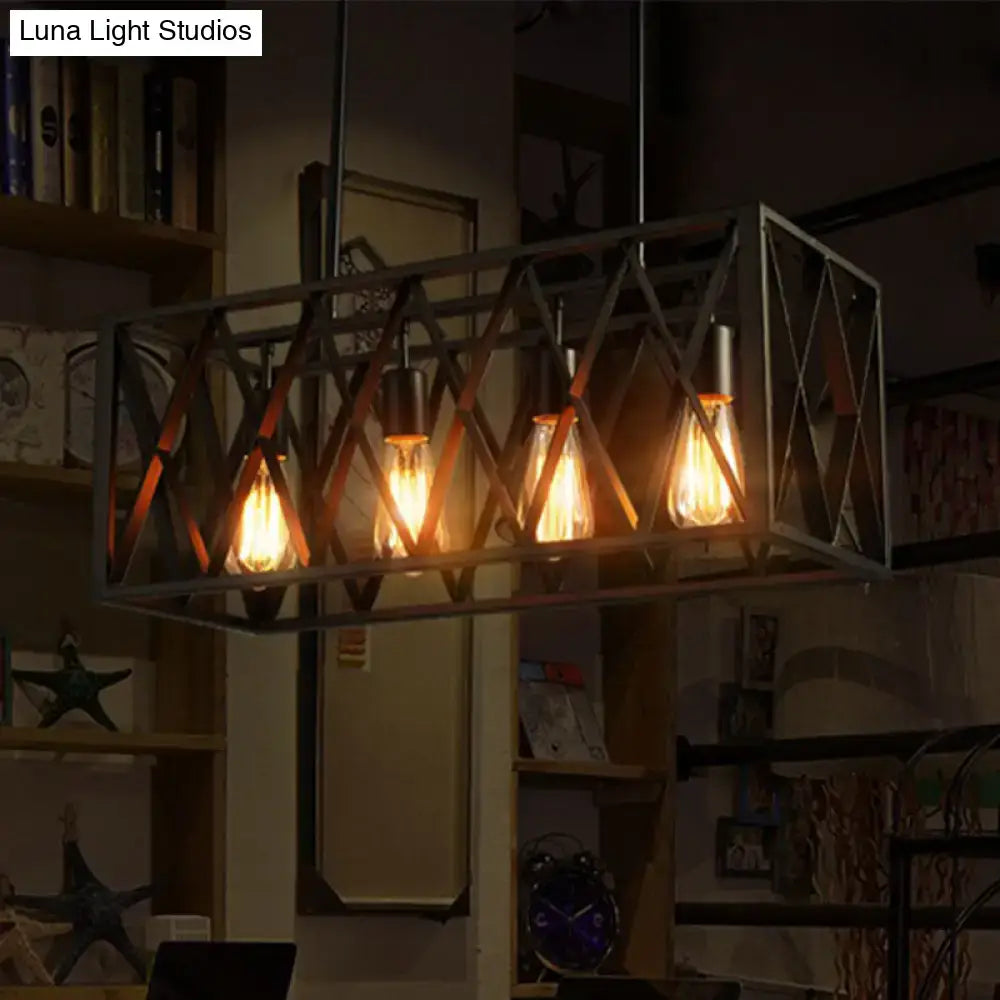 Industrial wrought iron hanging light fixture – kitchen island 4-bulb