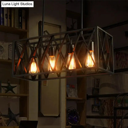 Industrial wrought iron hanging light fixture – kitchen island 4-bulb