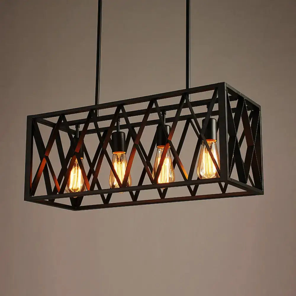 Industrial wrought iron hanging light fixture – kitchen island 4-bulb