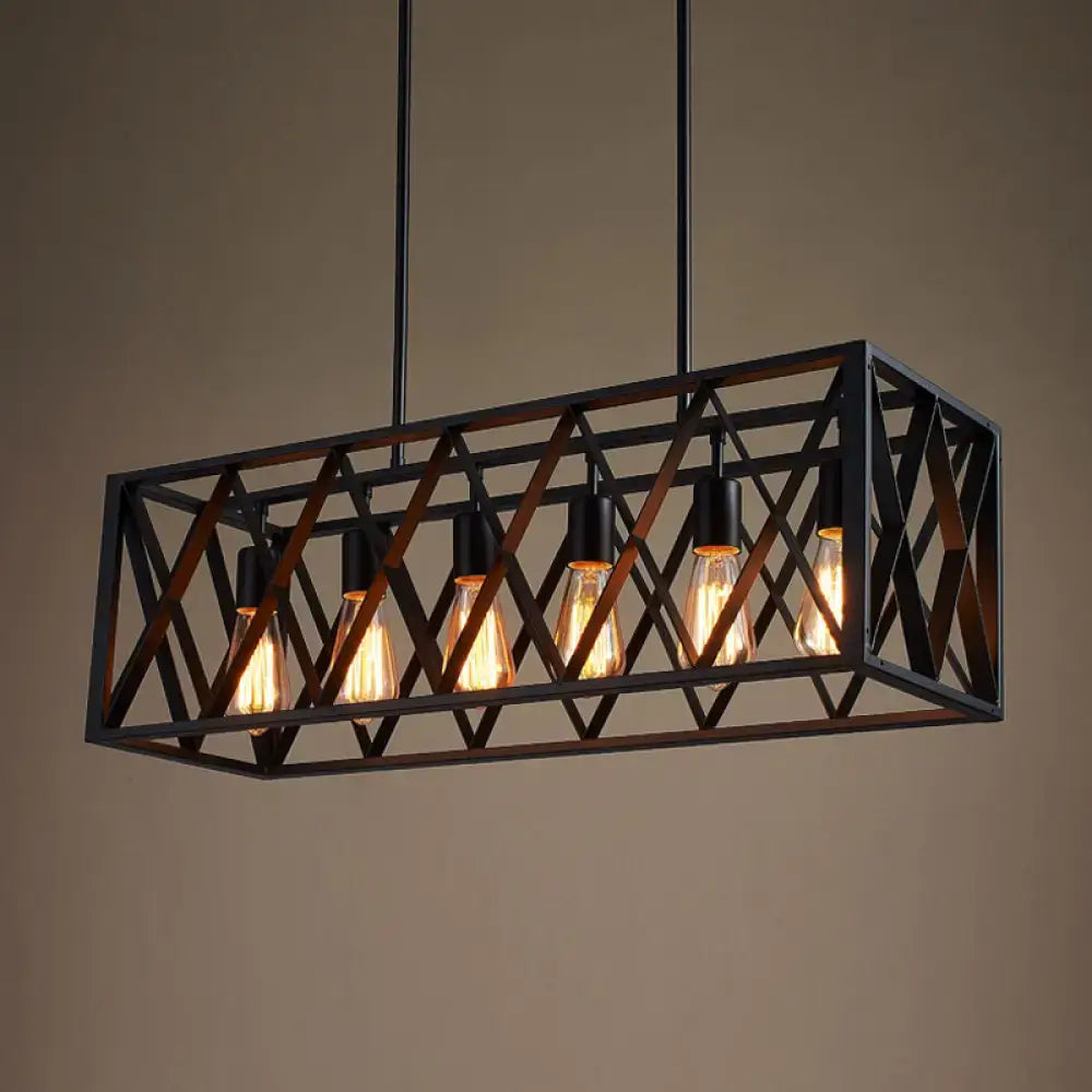 Industrial wrought iron hanging light fixture – kitchen island 4-bulb