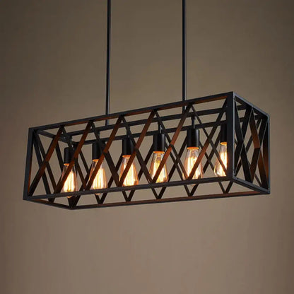 Industrial wrought iron hanging light fixture – kitchen island 4-bulb