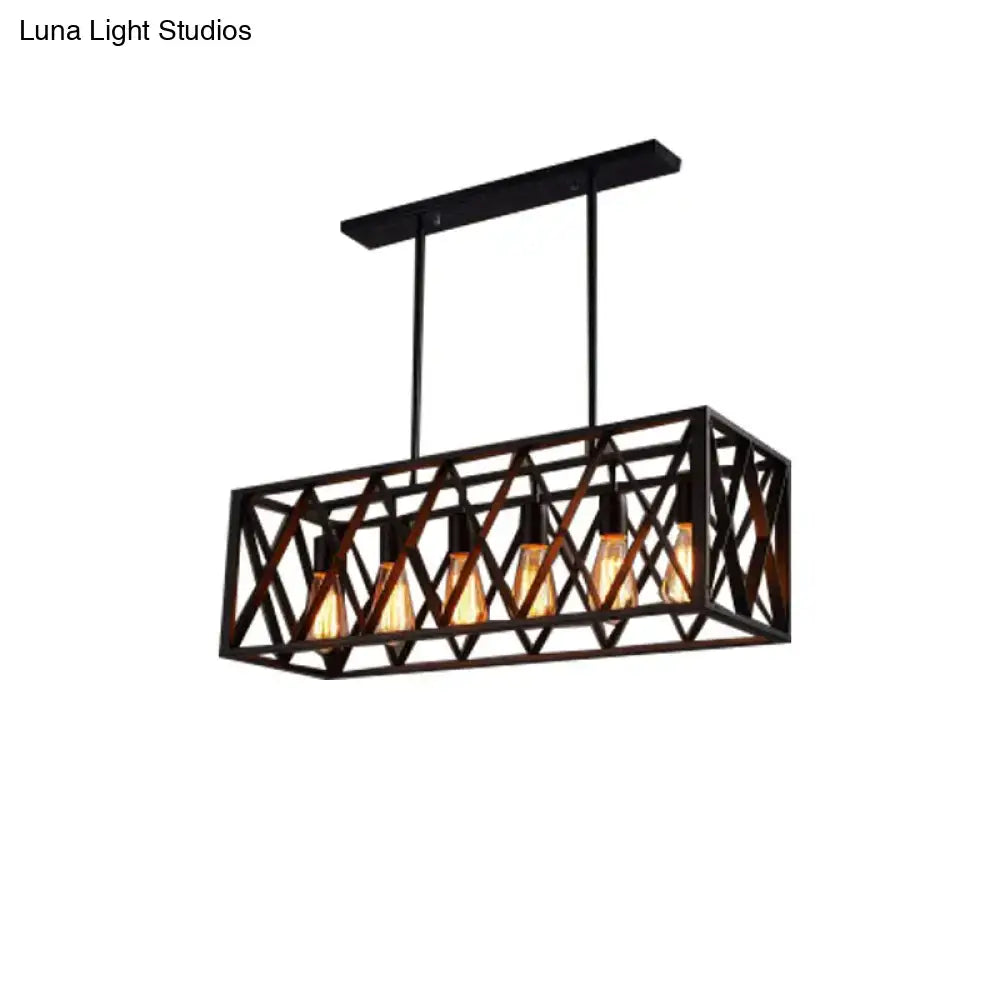 Industrial wrought iron hanging light fixture – kitchen island 4-bulb