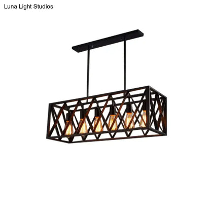 Industrial wrought iron hanging light fixture – kitchen island 4-bulb