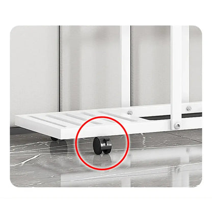 White wrought iron plant stand with wheels living room shelf