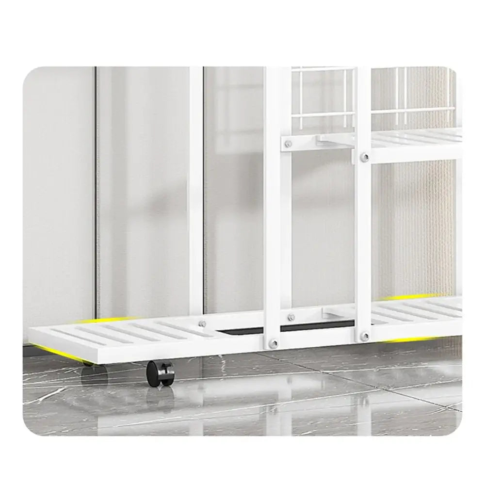 White wrought iron plant stand with wheels living room shelf
