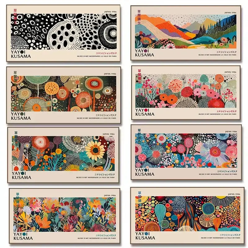 Yayoi kusama flower abstract canvas print living room wall art