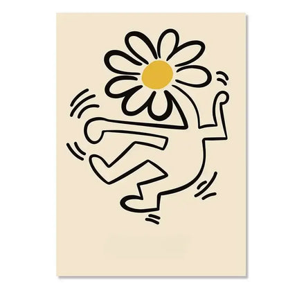 Minimalist yayoi kusama floral canvas wall art living room set