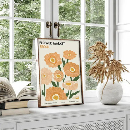 Minimalist yayoi kusama floral canvas wall art living room set