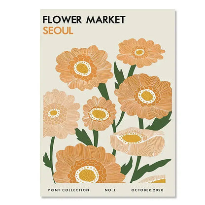Minimalist yayoi kusama floral canvas wall art living room set
