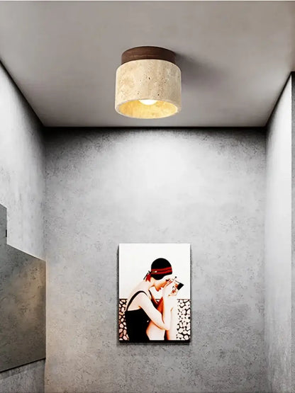 Yellow marble ceiling light beige fabric and wood for living room