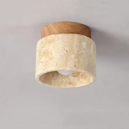 Yellow marble ceiling light beige fabric and wood for living room