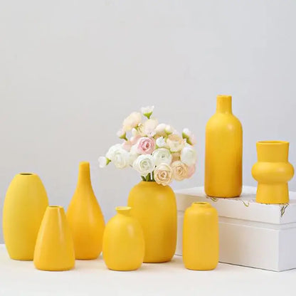 Matte yellow porcelain flower vase for living room home decor