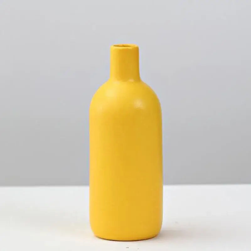 Matte yellow porcelain flower vase for living room home decor