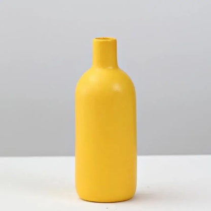 Matte yellow porcelain flower vase for living room home decor
