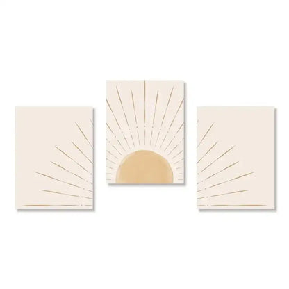 Minimalist beige & gold sun rising horizon wall art bedroom triptych