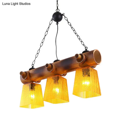 Rustic bamboo yellow water glass pendant light – dining room