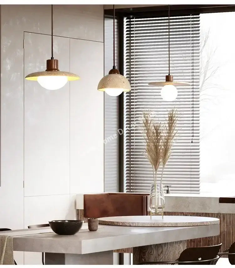 Minimalist yellow travertine stone pendant light for kitchen island