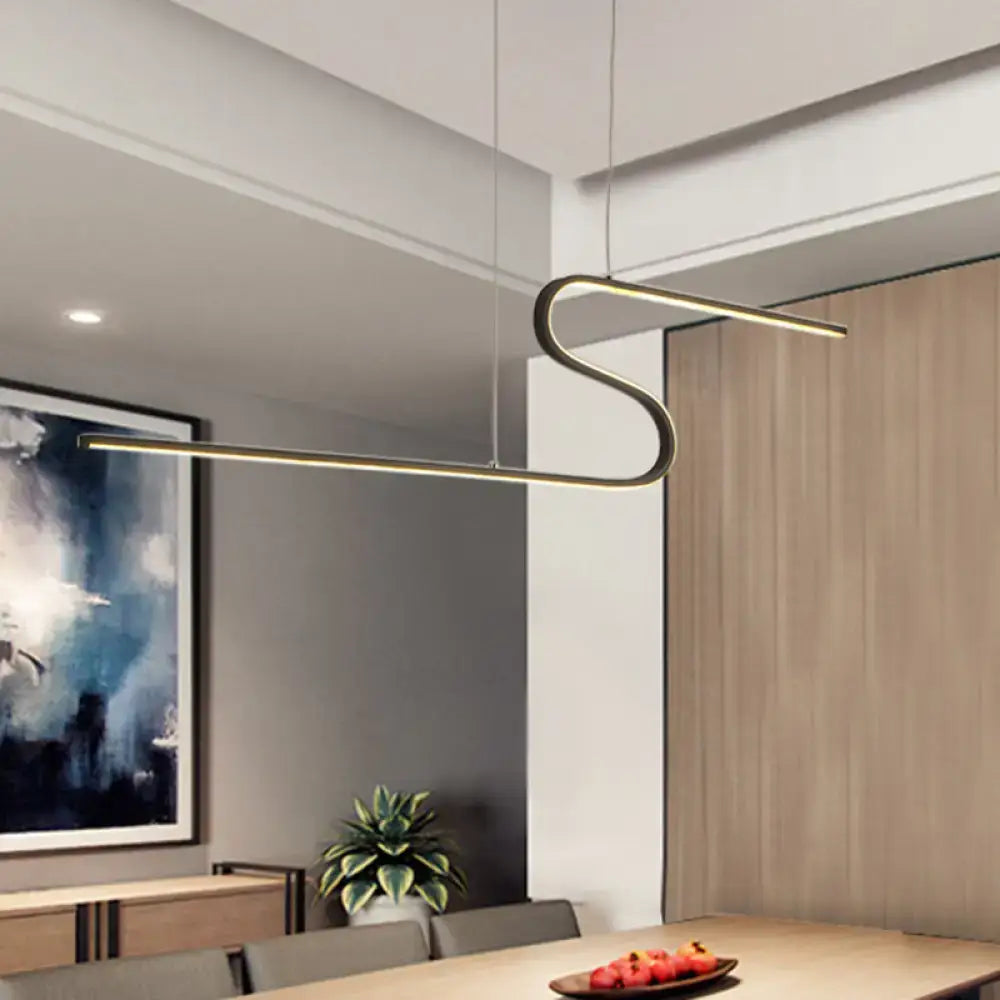 Modern minimalist black & white linear island light for dining room