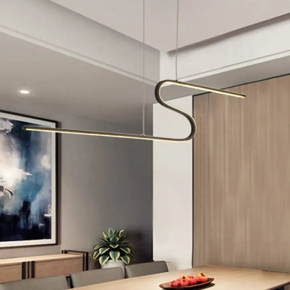 Modern minimalist black & white linear island light for dining room
