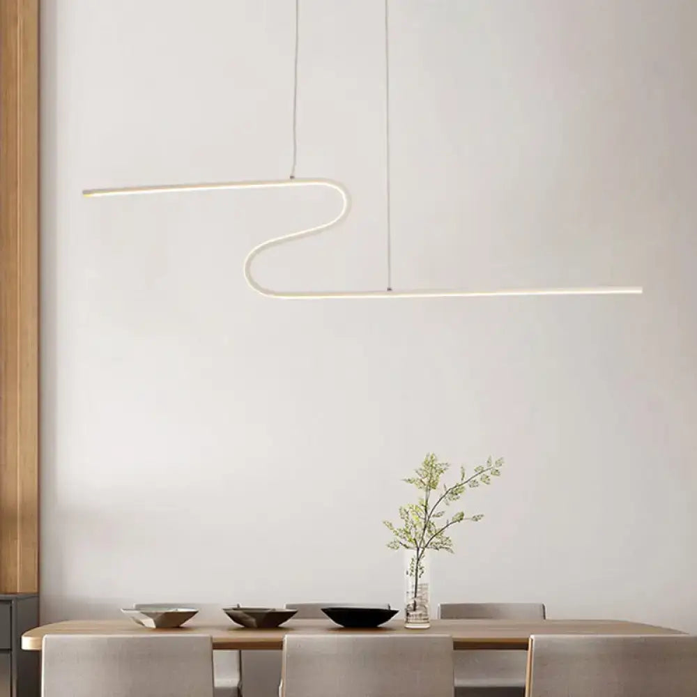 Modern minimalist black & white linear island light for dining room