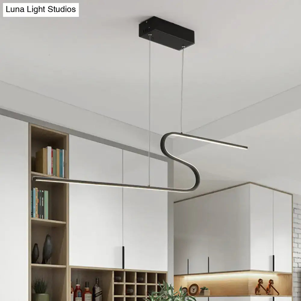 Modern minimalist black & white linear island light for dining room