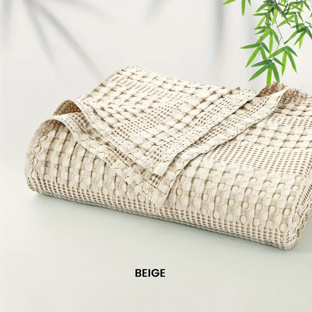 Deep blue bamboo cotton waffle blanket bedroom lightweight throw