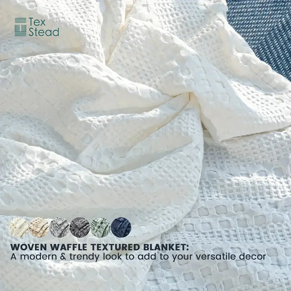 Deep blue bamboo cotton waffle blanket bedroom lightweight throw