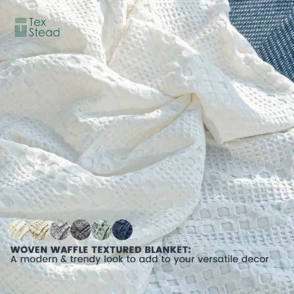 Deep blue bamboo cotton waffle blanket bedroom lightweight throw