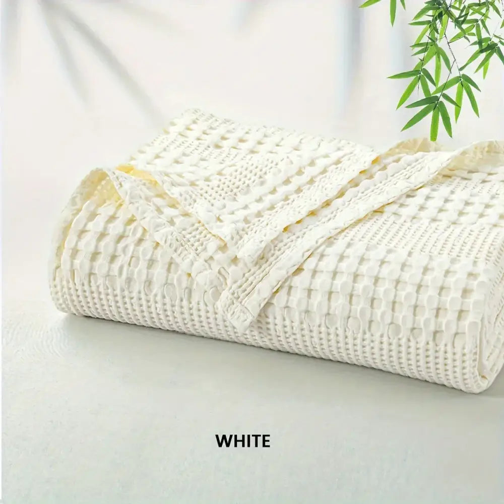 Deep blue bamboo cotton waffle blanket bedroom lightweight throw