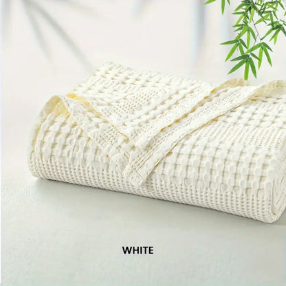 Deep blue bamboo cotton waffle blanket bedroom lightweight throw