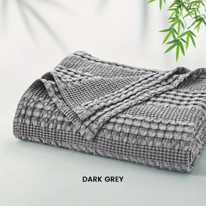 Deep blue bamboo cotton waffle blanket bedroom lightweight throw