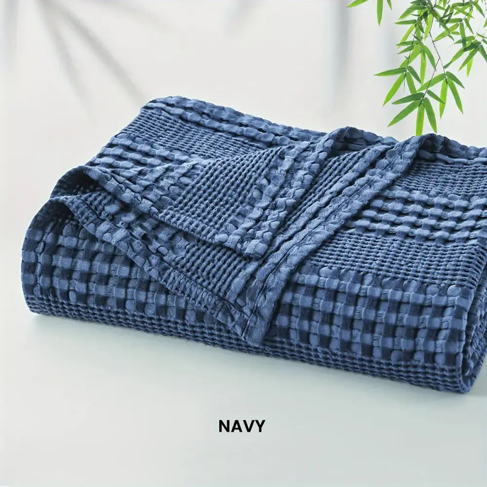Deep blue bamboo cotton waffle blanket bedroom lightweight throw