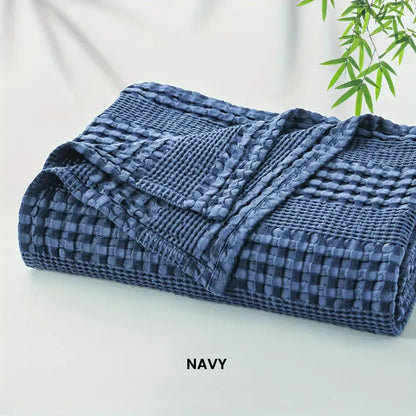 Deep blue bamboo cotton waffle blanket bedroom lightweight throw