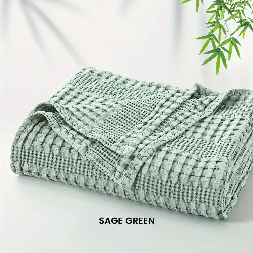 Deep blue bamboo cotton waffle blanket bedroom lightweight throw