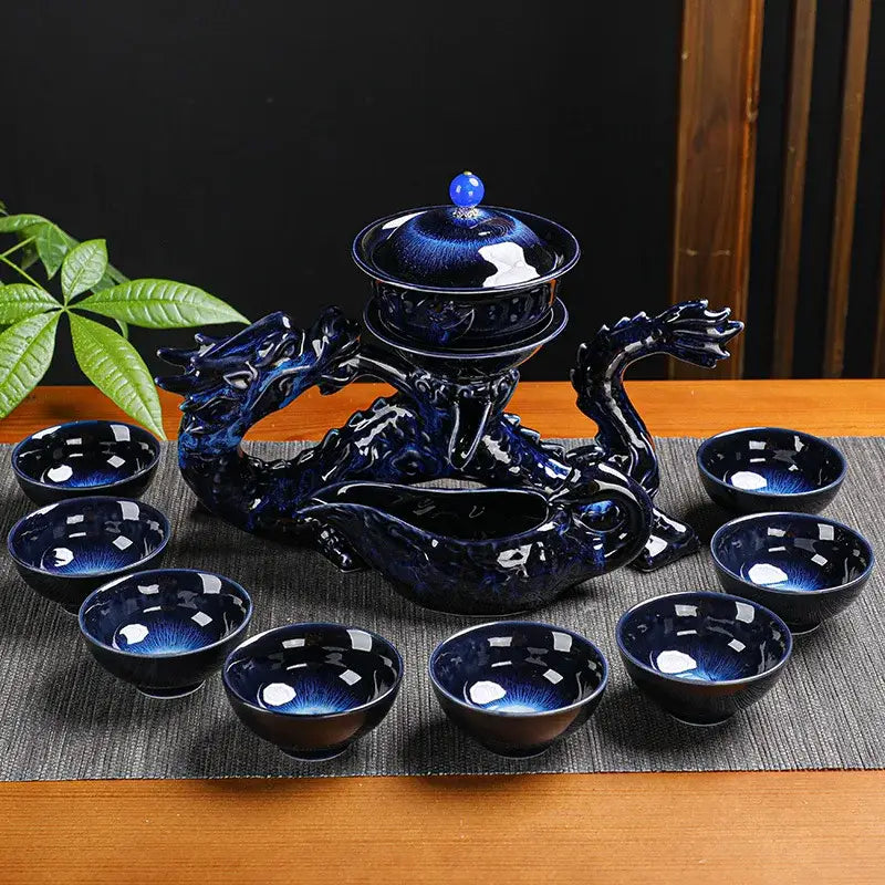 Deep blue ceramic dragon kung fu tea set dining room decor