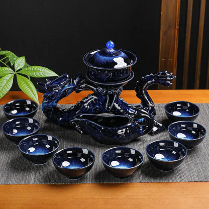 Deep blue ceramic dragon kung fu tea set dining room decor