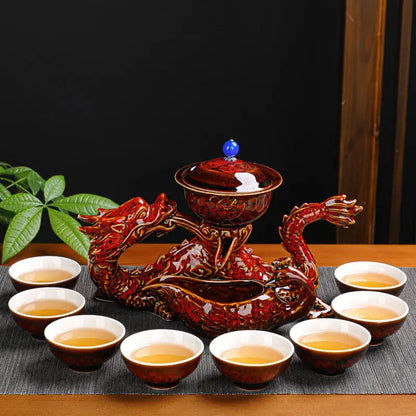 Deep blue ceramic dragon kung fu tea set dining room decor