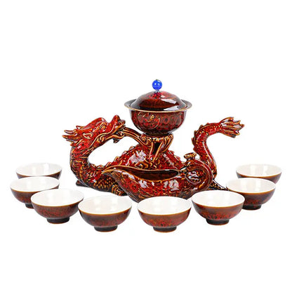 Deep blue ceramic dragon kung fu tea set dining room decor