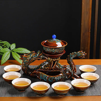 Deep blue ceramic dragon kung fu tea set dining room decor