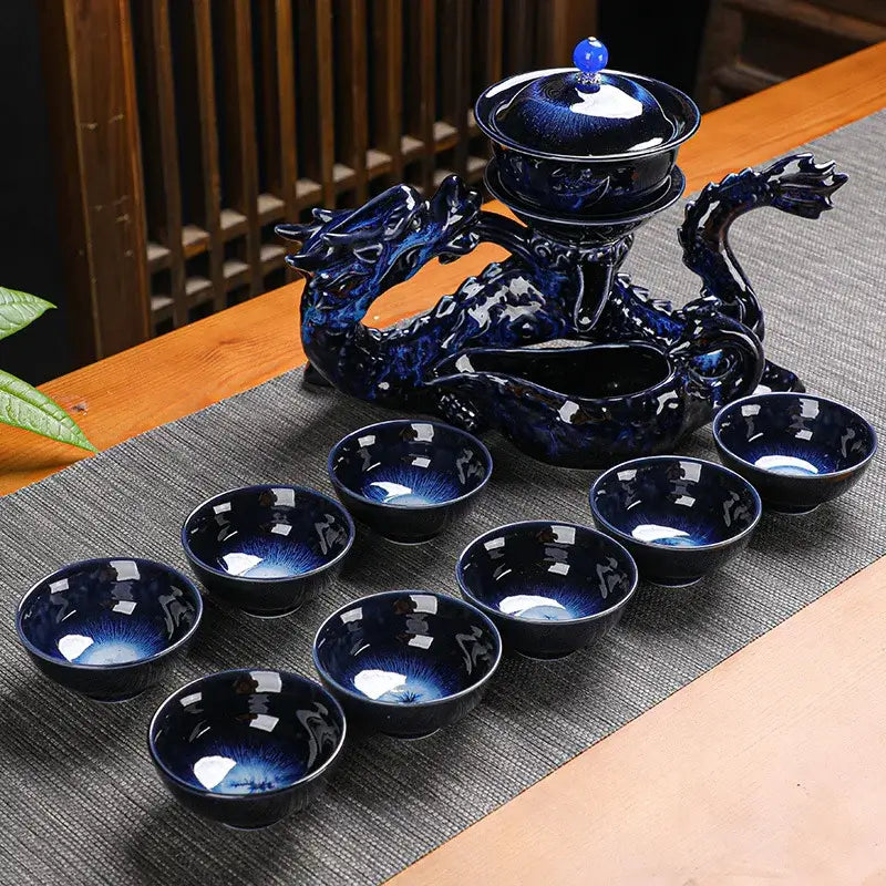 Deep blue ceramic dragon kung fu tea set dining room decor