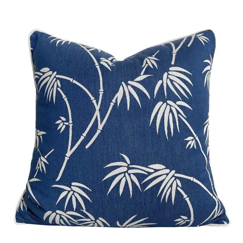 Deep blue geometric jacquard cushion cover for living room decor