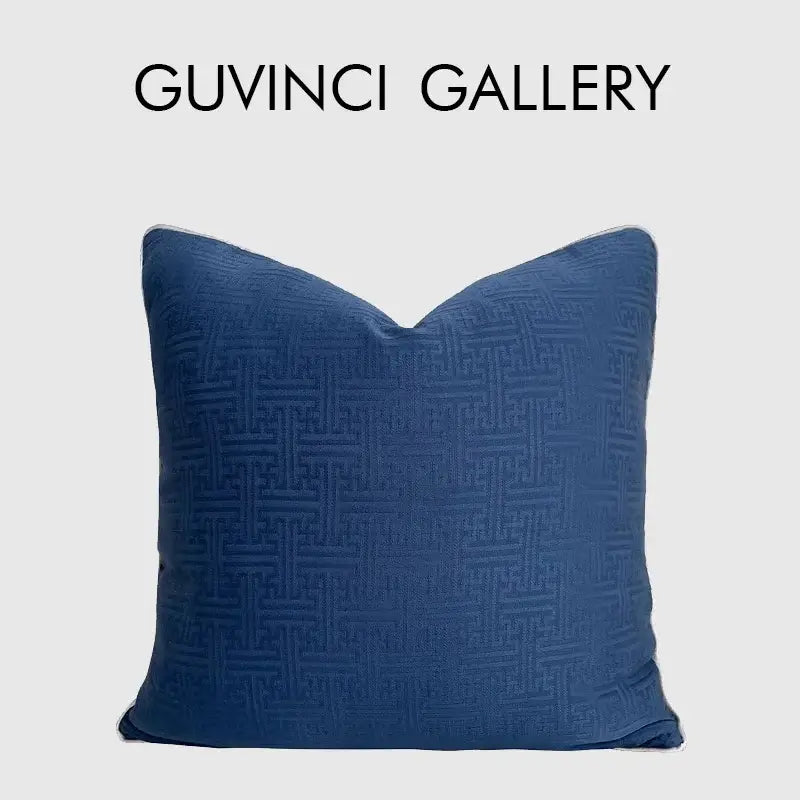 Deep blue geometric jacquard cushion cover for living room decor