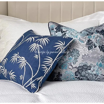 Deep blue geometric jacquard cushion cover for living room decor