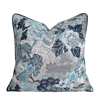 Deep blue geometric jacquard cushion cover for living room decor