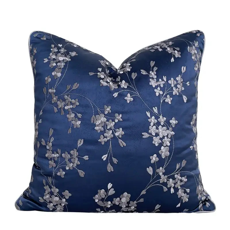 Deep blue geometric jacquard cushion cover for living room decor