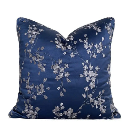 Deep blue geometric jacquard cushion cover for living room decor