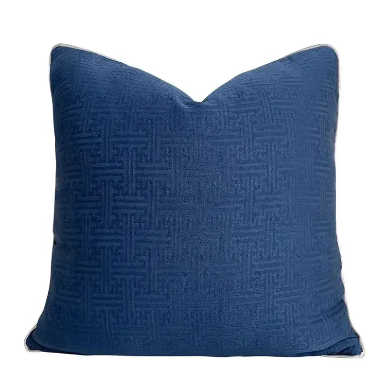 Deep blue geometric jacquard cushion cover for living room decor