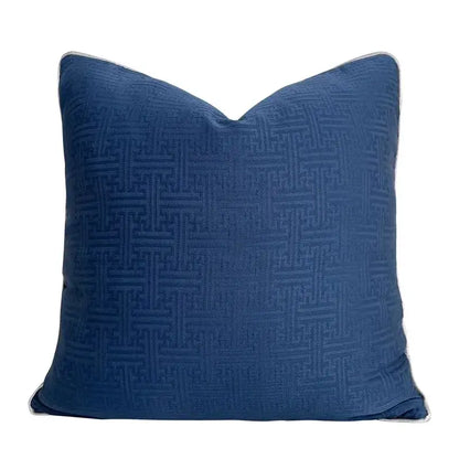 Deep blue geometric jacquard cushion cover for living room decor